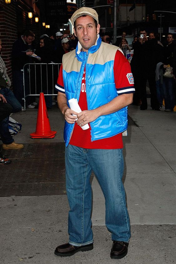 Blue Puffer Vest with Red Jersey and Blue Jeans